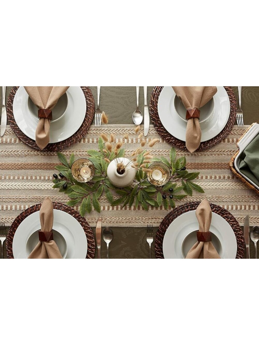 Farmhouse Braided Stripe Table Runner Collection, 15x72 15x77, Fringe Included, - Picture 9 of 11